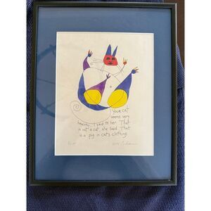 Rare 1993 Brian Andreas Story People Pencil Signed PIG CAT Framed & Matted
